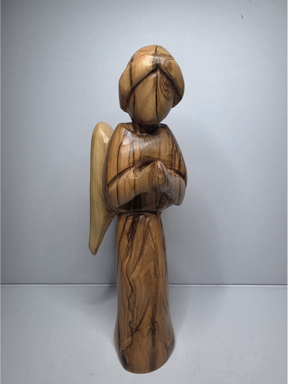 Hand Carved Faceless Olive Wood Praying Angel Figurine